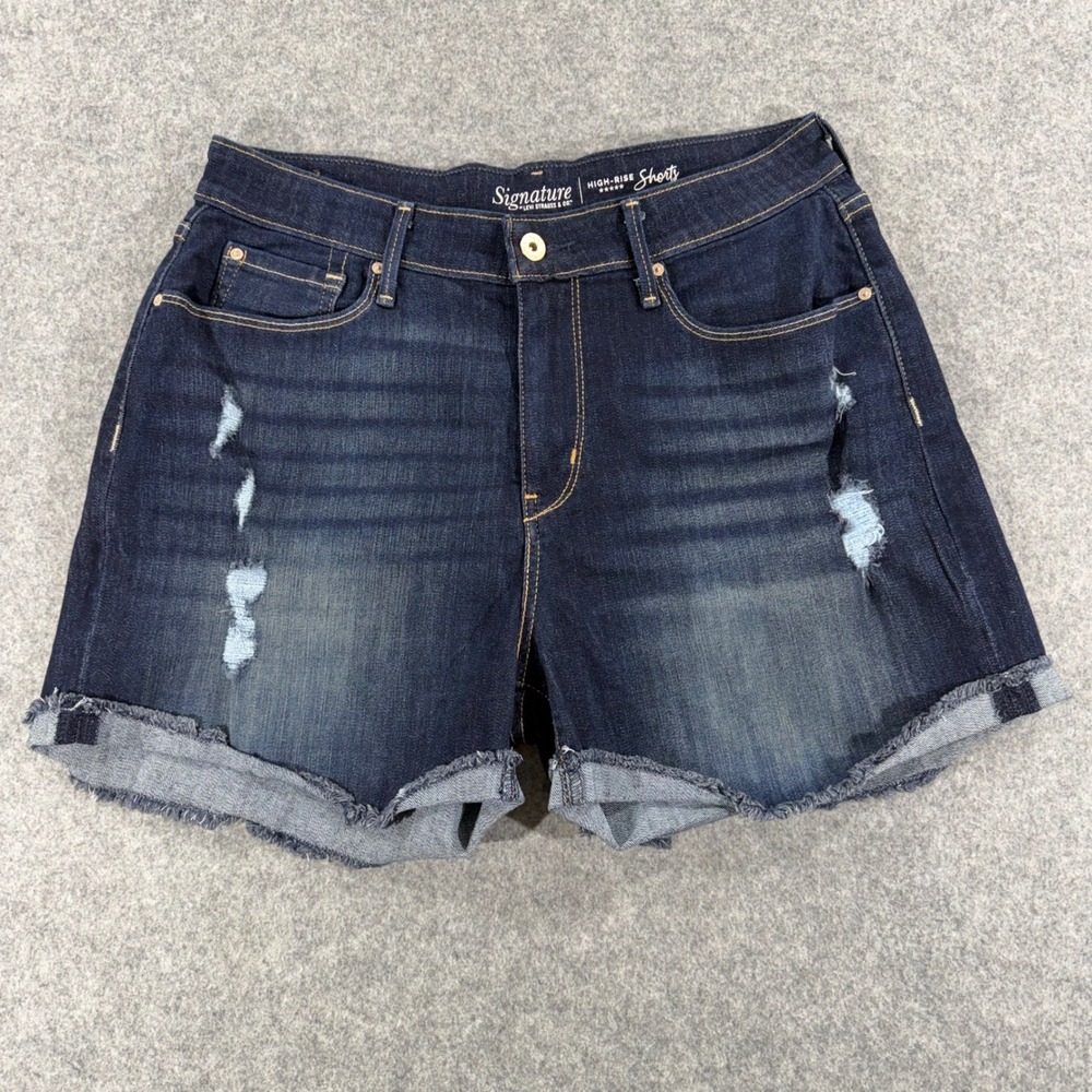 Signature by Levi Strauss Women High Rise Distressed Denim Shorts Size 12 W31